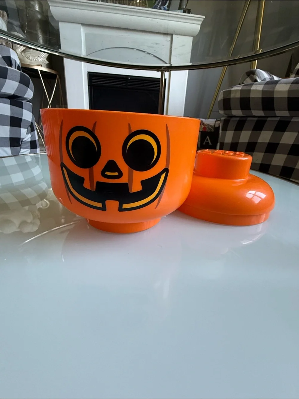 LEGO Halloween orange pumpkin head container